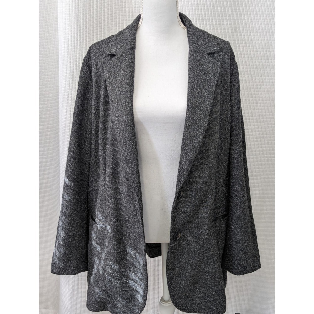 J. JILL! MICRO NUBBY FINISH BLACK, WHITE WOOL BLEND STRETCH JACKET! SZ L - Picture 2 of 8